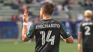 Chicharito celebra un gol con LA Galaxy.