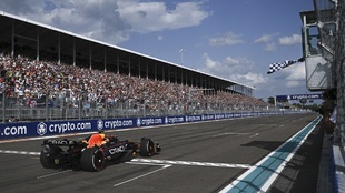Max Verstappen, entrando victoriosos en el F1 Miami GP 2022.
