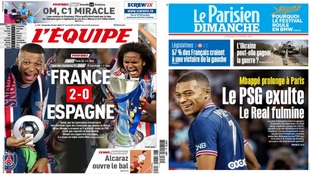 Portadas sobre Mbappé de L'Equipe y de Le parisien, domingo 22...