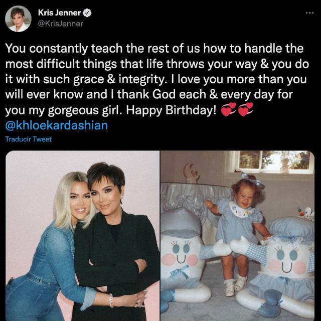 Khlo Kardashian fue felicitada por su madre Kris Jenner.
