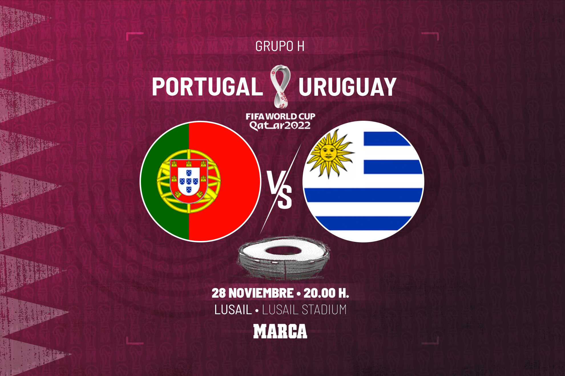 Vista Del Logo De Portugal Contra Selección De Fútbol Uruguay