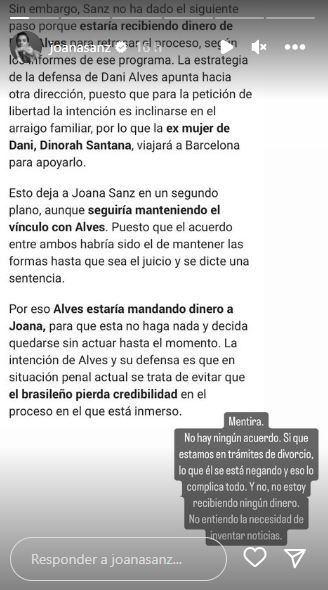 Joana Sanz niega un acuerdo econmico con Dani Alves