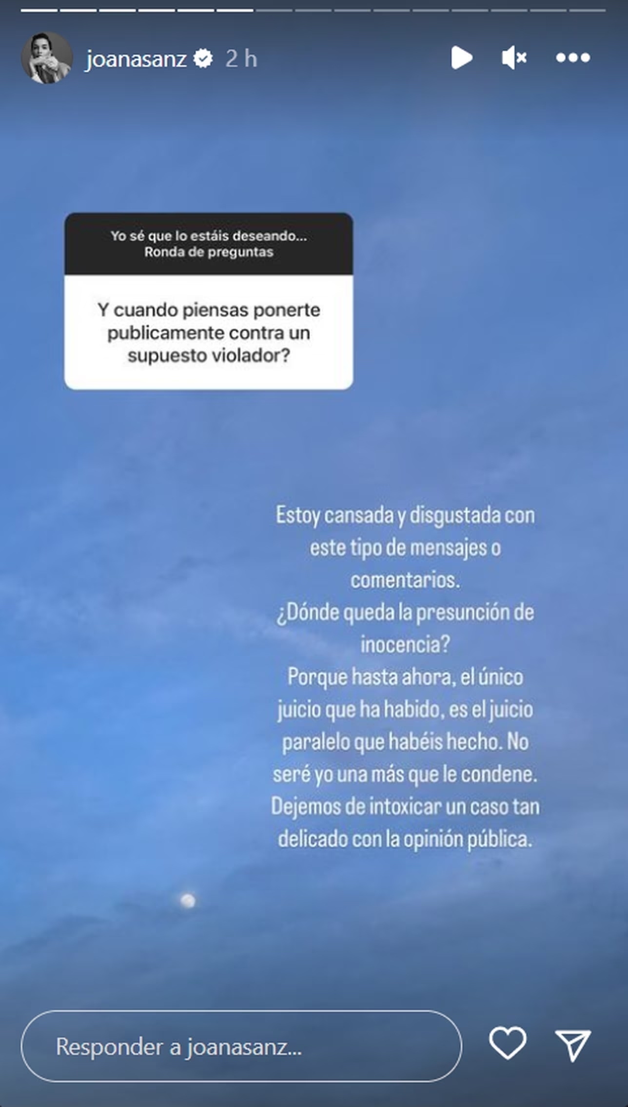 Joana Sanz Dani Alves defensa Instagram presunción inocencia violación discoteca Sutton Barcelona joven denunciante