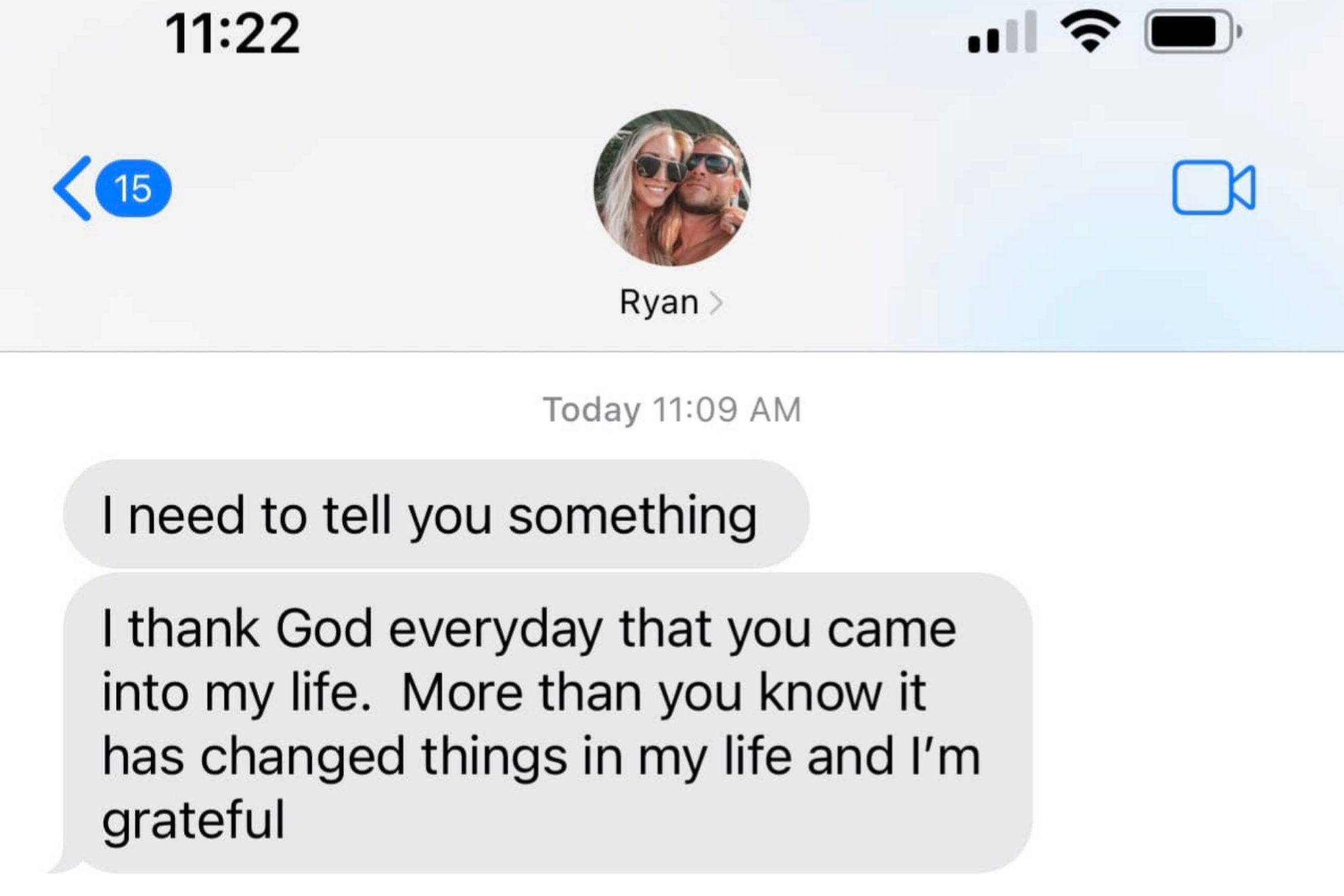 Captura de pantalla de un mensaje que Ryan le envi a Madison en los primeros momentos de su relacin