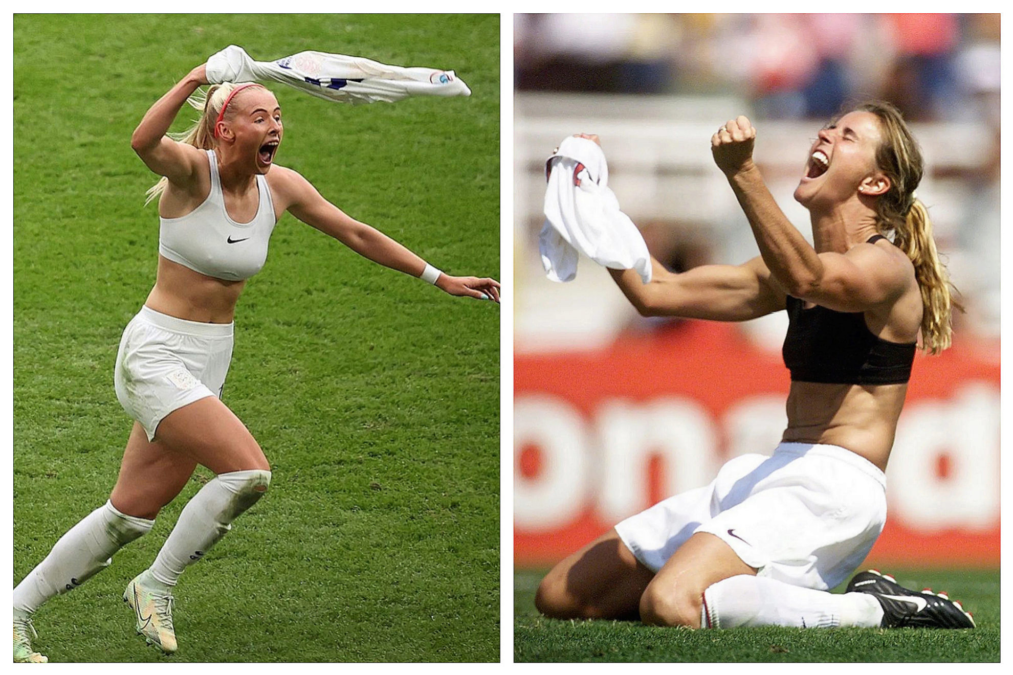 Brandi Chastain de Estados Unidos y Chloe Kelly de Inglaterra