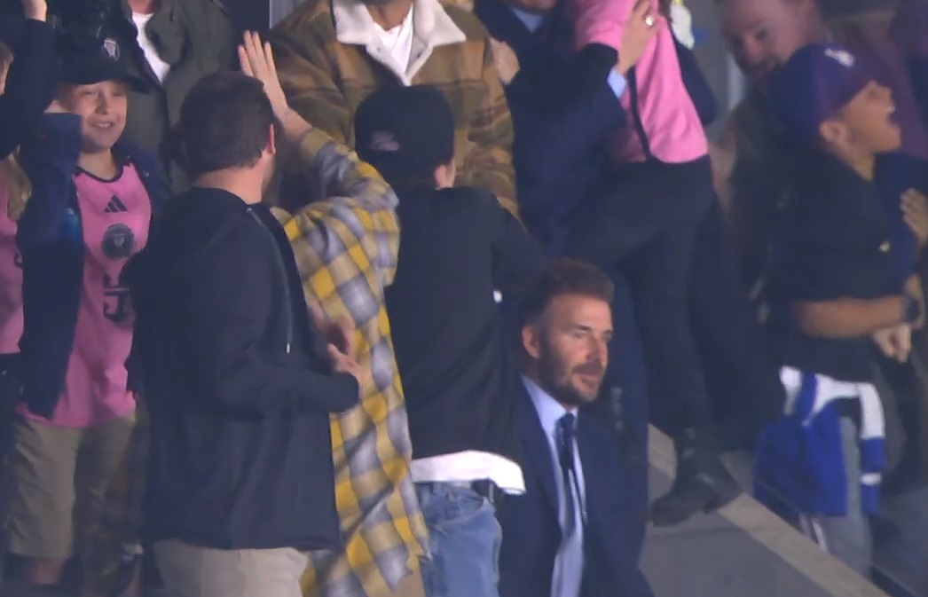 David Beckham en su asiento tras el gol de Messi. (Foto: Apple TV/Captura de pantalla)
