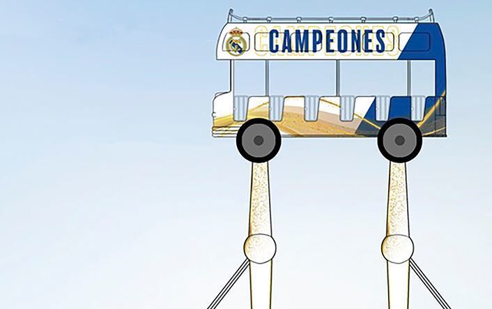 El bus de los campeones, una rplica del autobs en el que los...