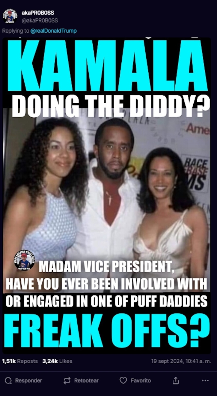 ¡Otra noticia falsa! Donald Trump ataca a Kamala Harris con una foto falsa de la fiesta de Sean Diddy Combs