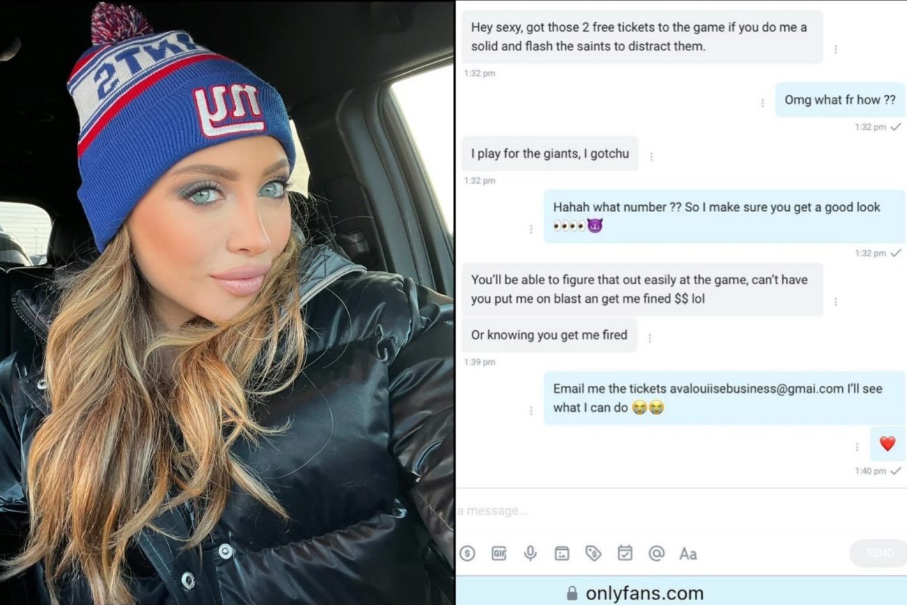 La modelo Ava Louise es invitada a un juego de los NY Giants para...